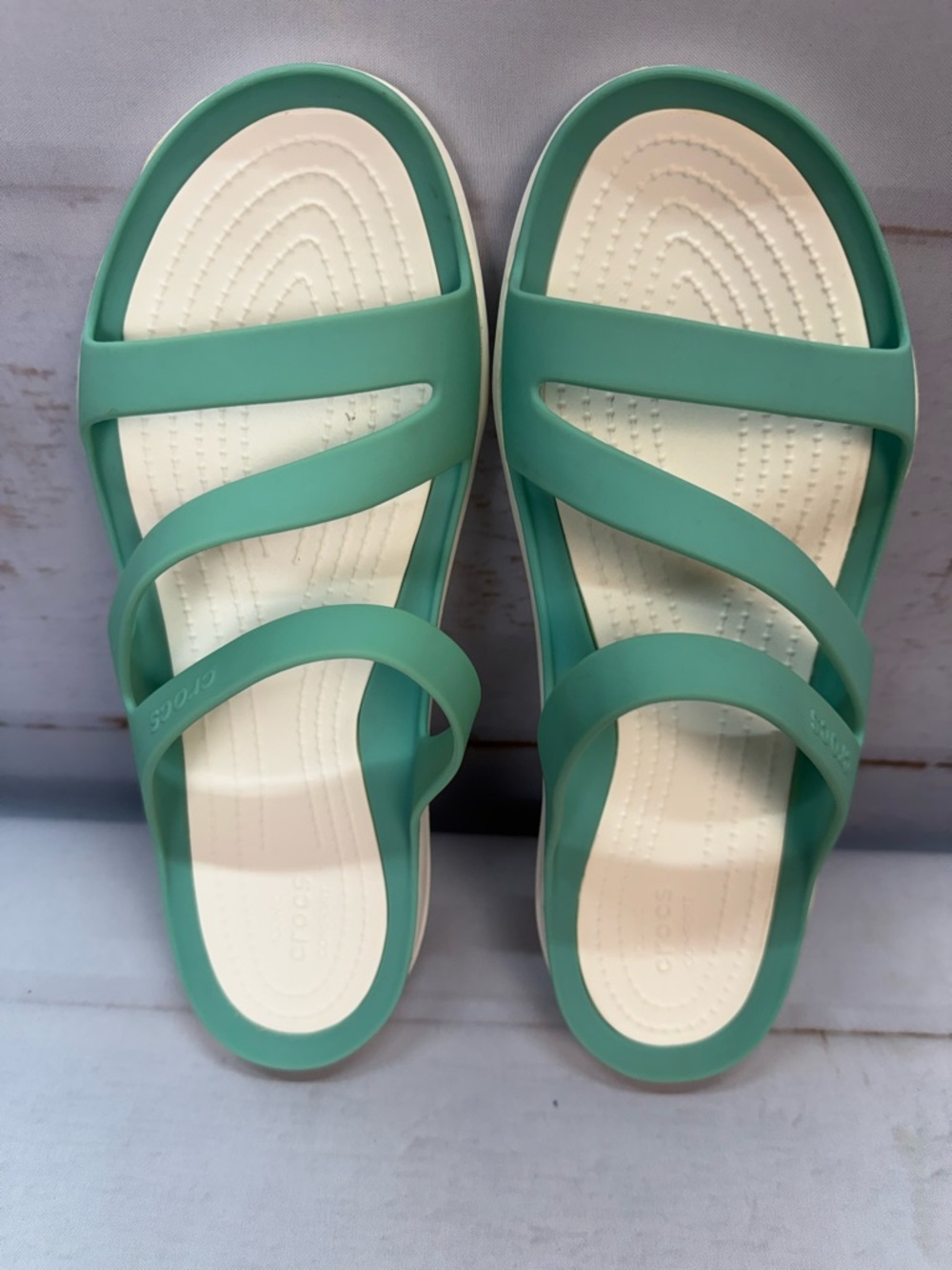Crocs Swiftwater Tropical Teal Strappy Slide Sandals Women’s Size 10 Slip On
